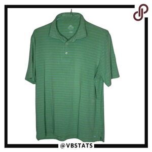 Peter Millar Seaside Wash SS Green and Blue Stiped Golf Polo in Size Large